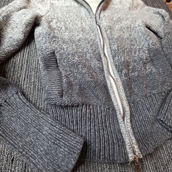 American Eagle Zip Up Sweater Size Large Fitted Gray Ombre Y2K Preppy Collared - Picture 2 of 11